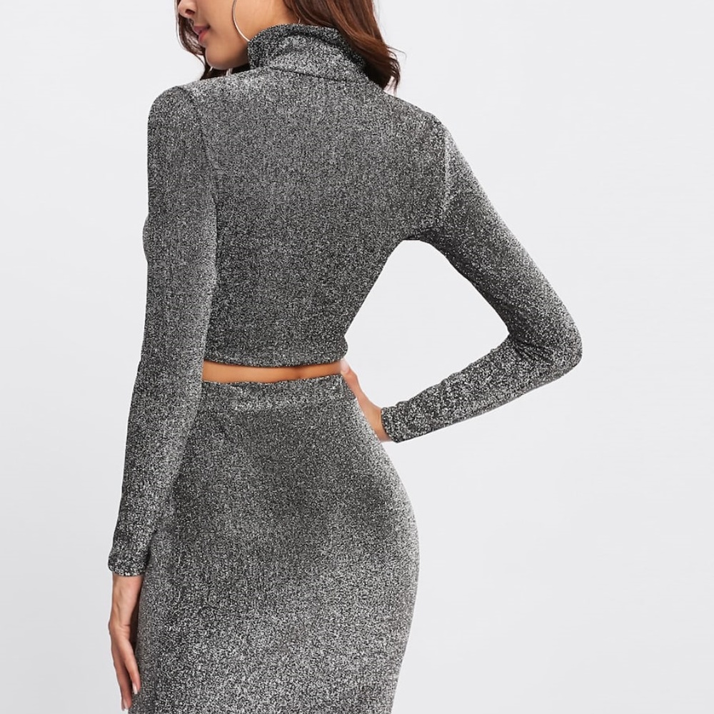 sale❤ sexy set sparkle skirt & mockneck top - Picture 2 of 2